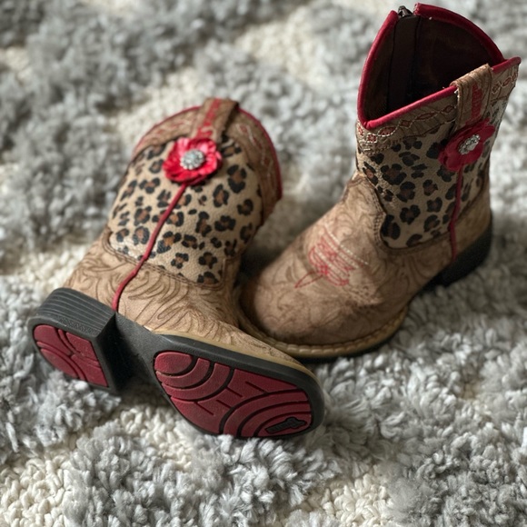 Leopard Print Western Boots with Red Accents - Picture 1 of 8